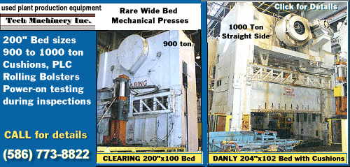 Used Danly and Clearing Large Bed Stright side presses