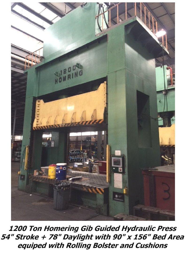 USED 1200 Ton Homering Gib Guided Hydraulic Press with 54" Stroke and 78" Daylight