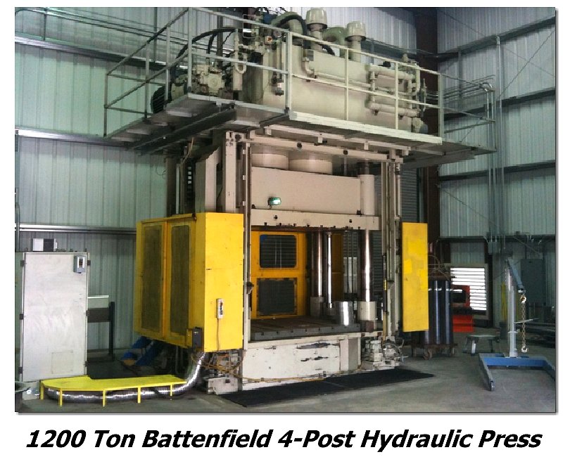 1200 Ton Battenfield 4-Post Hydraulic Press for sale at liquidation price