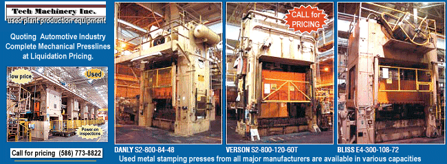 Clearing,Danly, Bliss used mechanical stamping presses from 1000 to 400 ton capacities on sale here